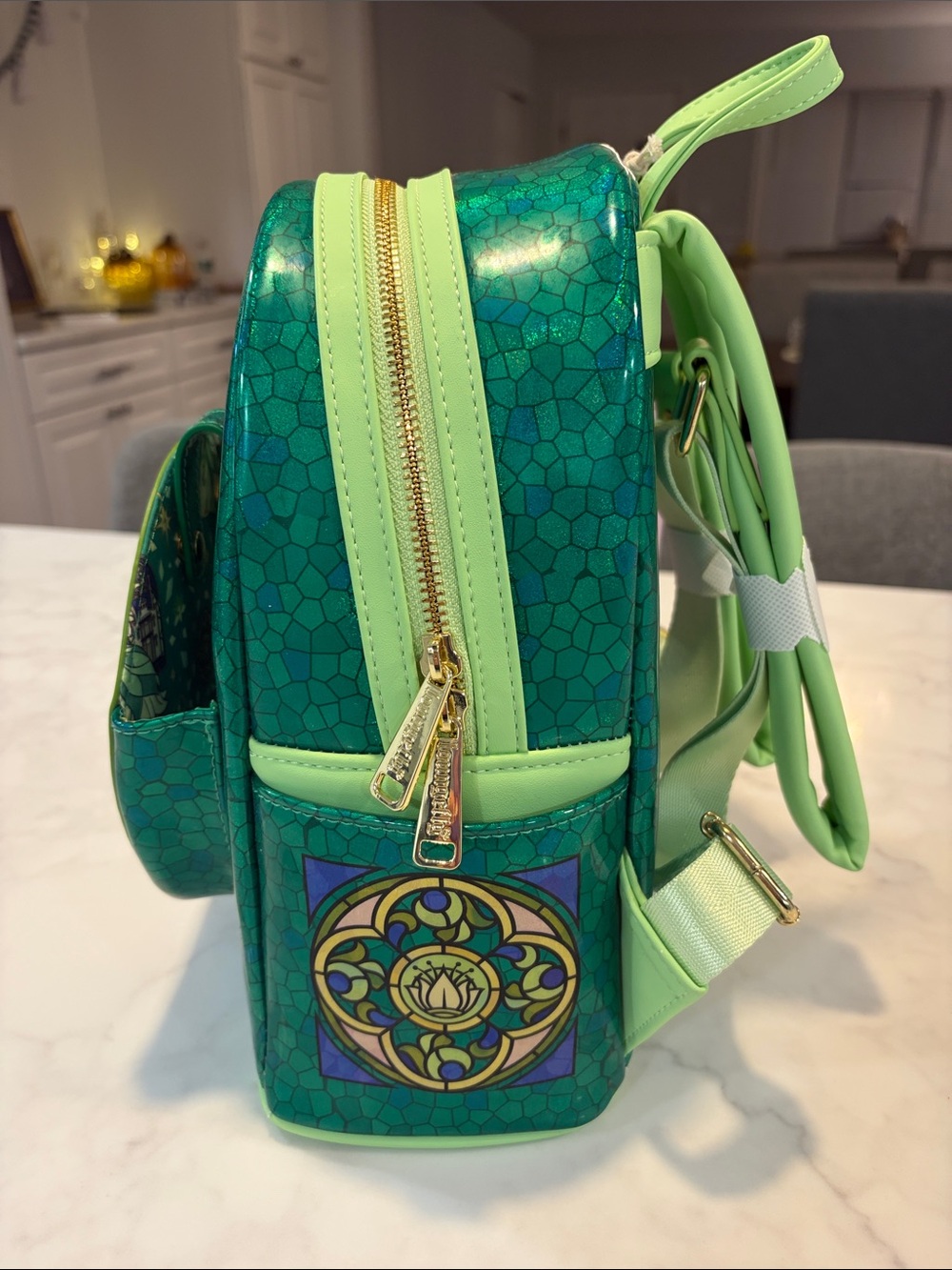Loungefly Green Stained-Glass Princess Tiana Mini Backpack - Picture 5 of 13
